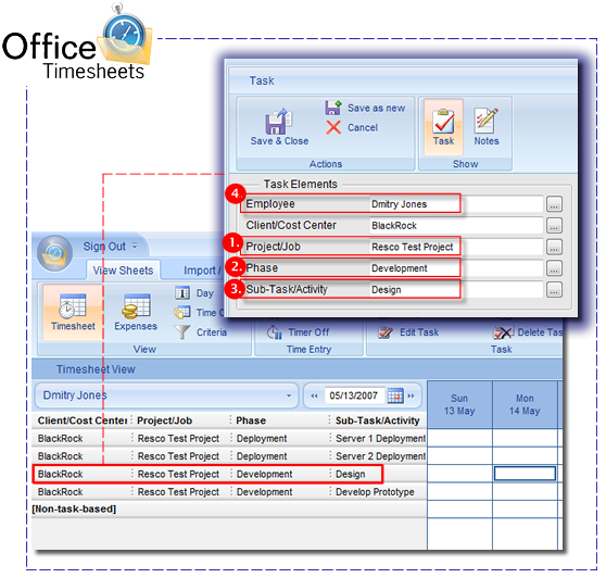 Microsoft Project tasks imported into Office Timesheets