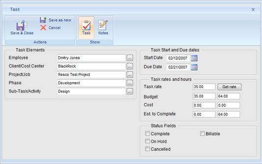 Project assigment imported into Office Timesheets as time tracking task