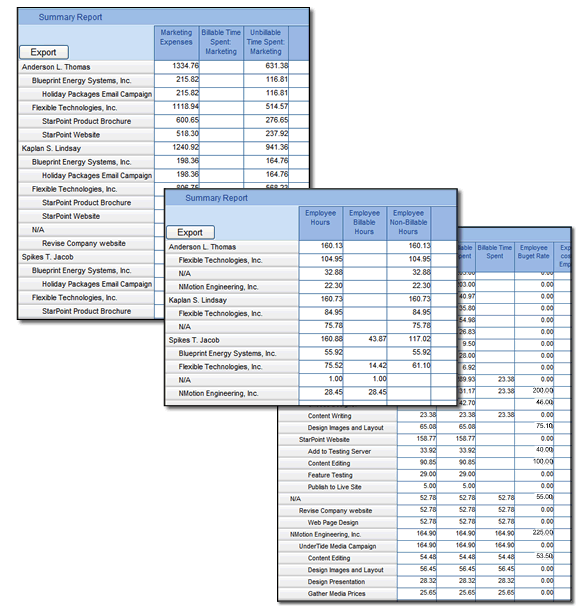 Project Costing and Employee Time Tracking Reports